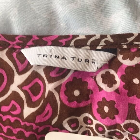 Trina Turk Printed Tunic Top Keyhole Tie Neck 3/4 Sleeve Size 4 - Picture 5 of 7